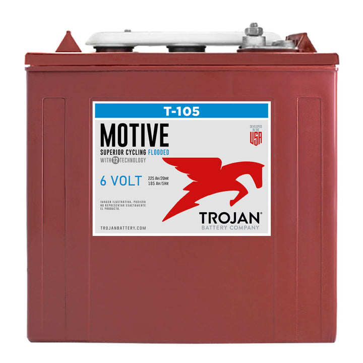 BATERIA DE CICLADO PROFUNTO DE 6 VOLTS 225 AMP 20 HR TARIMA DE 8 PIEZAS MARCA TROJAN T-105