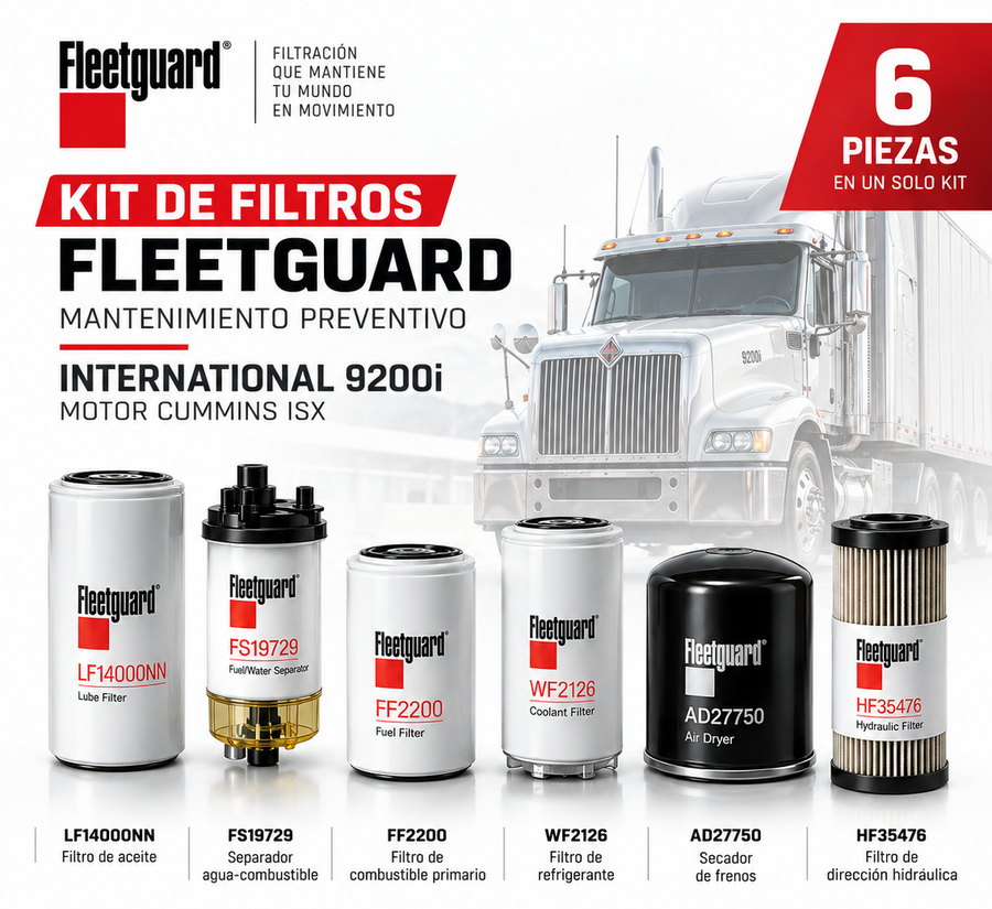 KIT DE FILTROS FLEETGUARD PARA MANTENIMIENTO PREVENTIVO MOTOR CUMMINS ISX INTERNATIONAL 9200I
