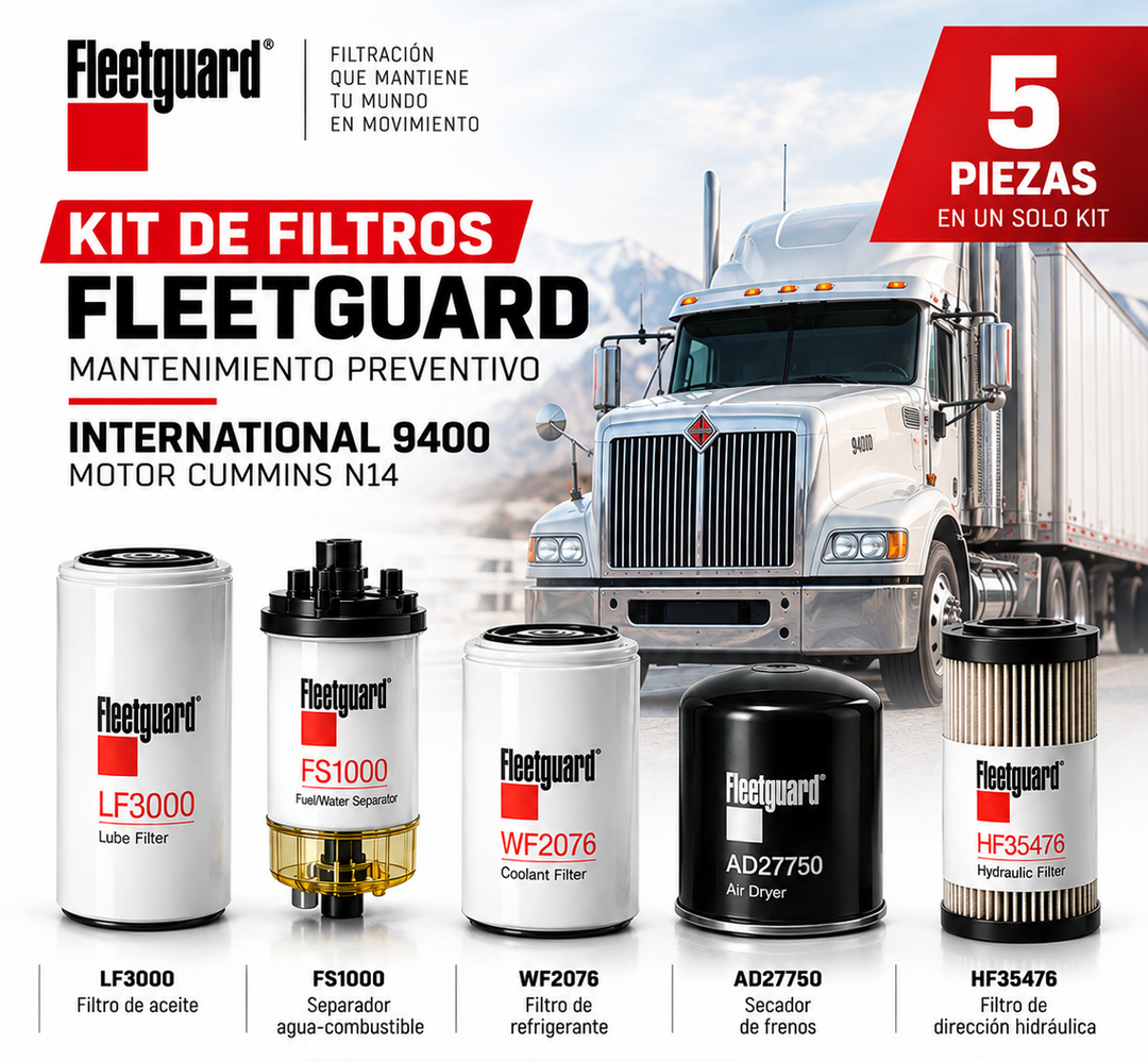 KIT DE FILTROS FLEETGUARD PARA MANTENIMIENTO PREVENTIVO MOTOR CUMMINS N14 INTERNATIONAL 9400