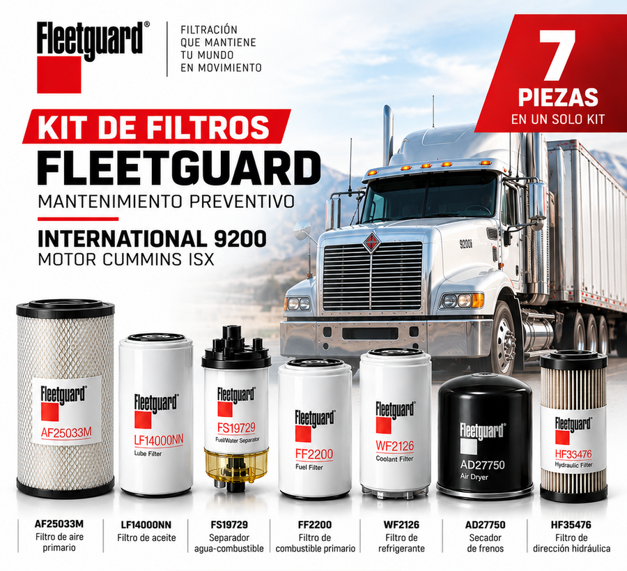 KIT DE FILTROS FLEETGUARD PARA MANTENIMIENTO PREVENTIVO MOTOR CUMMINS ISX INTERNATIONAL 9200